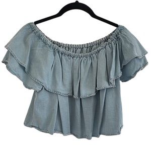 Zara Chambray Ruffle Top Size Small